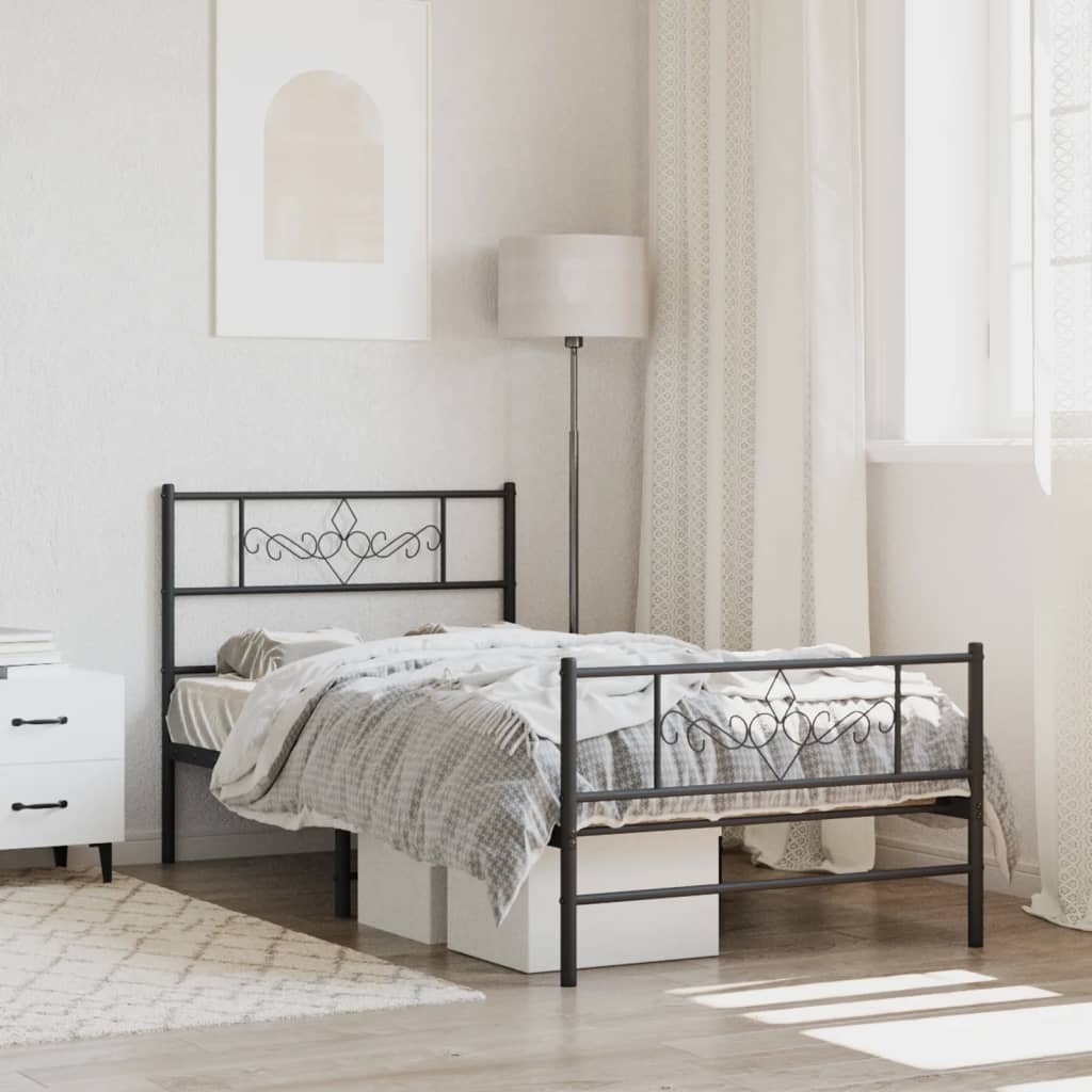 Giroletto con Testiera e Pediera Metallo Nero 107x203 cm | homemem39