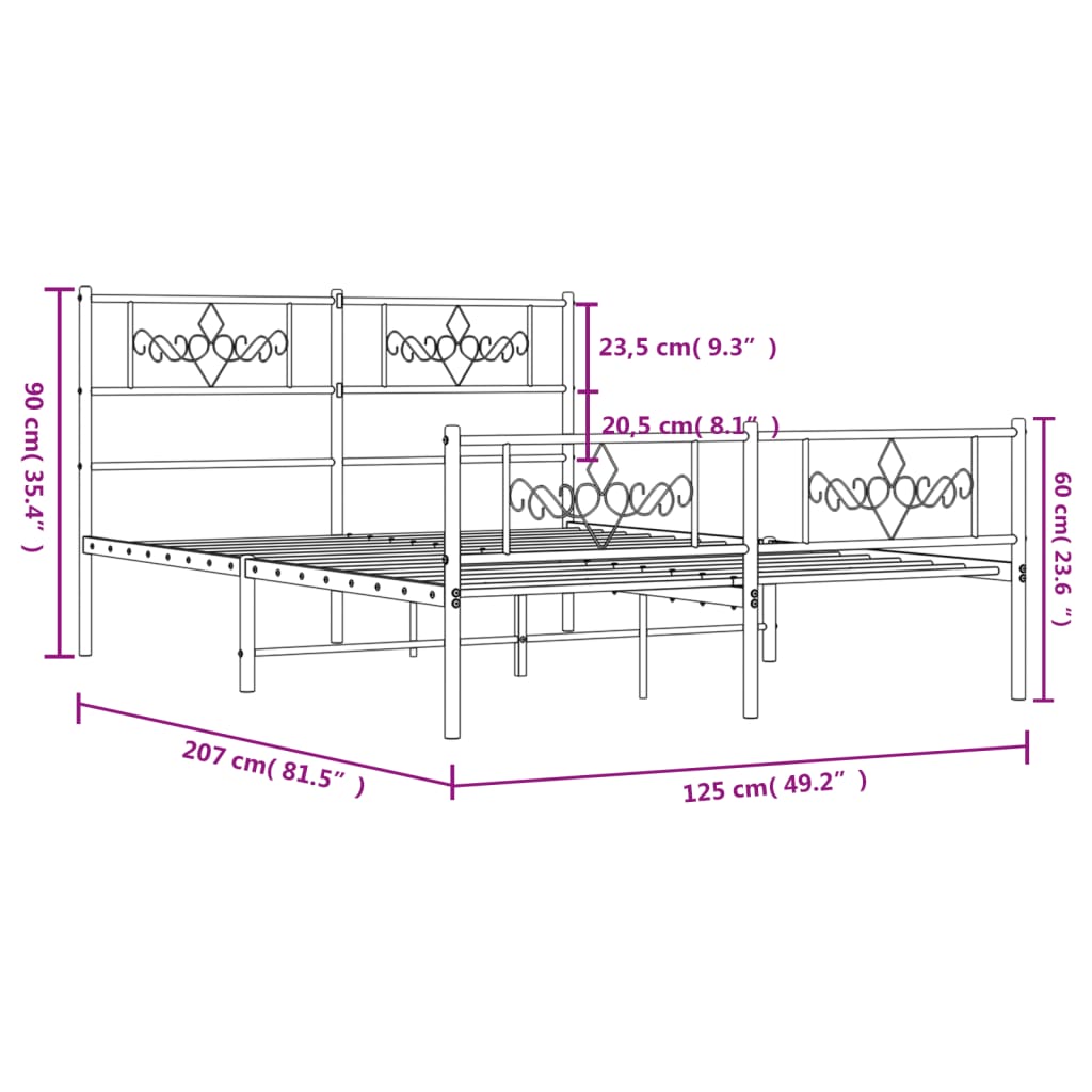 Giroletto con Testiera e Pediera Metallo Nero 120x200 cm | homemem39