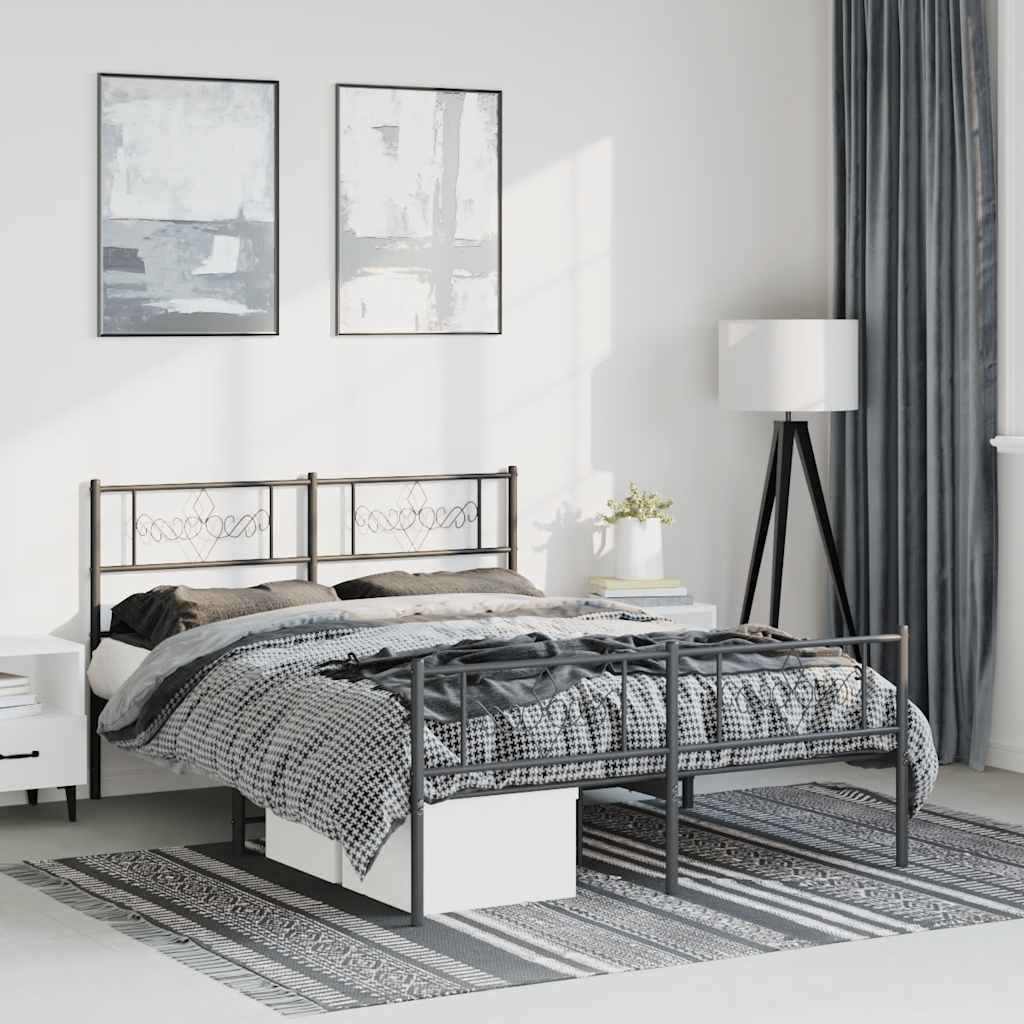 Giroletto con Testiera e Pediera Metallo Nero 135x190 cm | homemem39