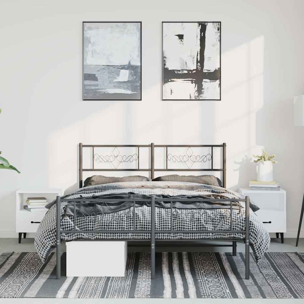 Giroletto con Testiera e Pediera Metallo Nero 150x200 cm