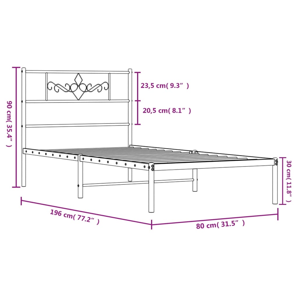 Giroletto senza Materaso con Testiera Metallo Bianco 75x190 cm | homemem39