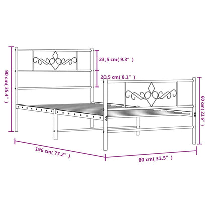 Giroletto con Testiera e Pediera Metallo Bianco 75x190 cm | homemem39