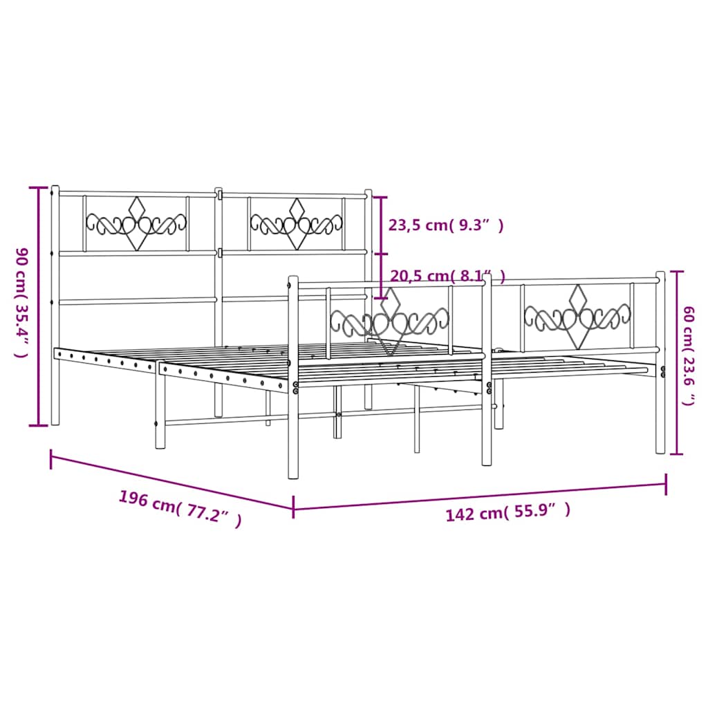 Giroletto con Testiera e Pediera Metallo Bianco 135x190 cm | homemem39