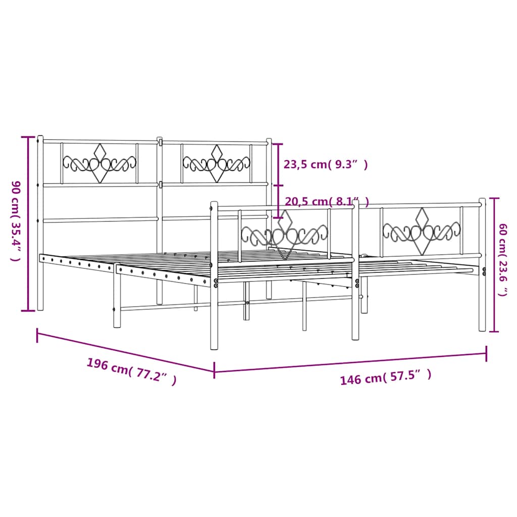 Giroletto con Testiera e Pediera Metallo Bianco 140x190 cm | homemem39