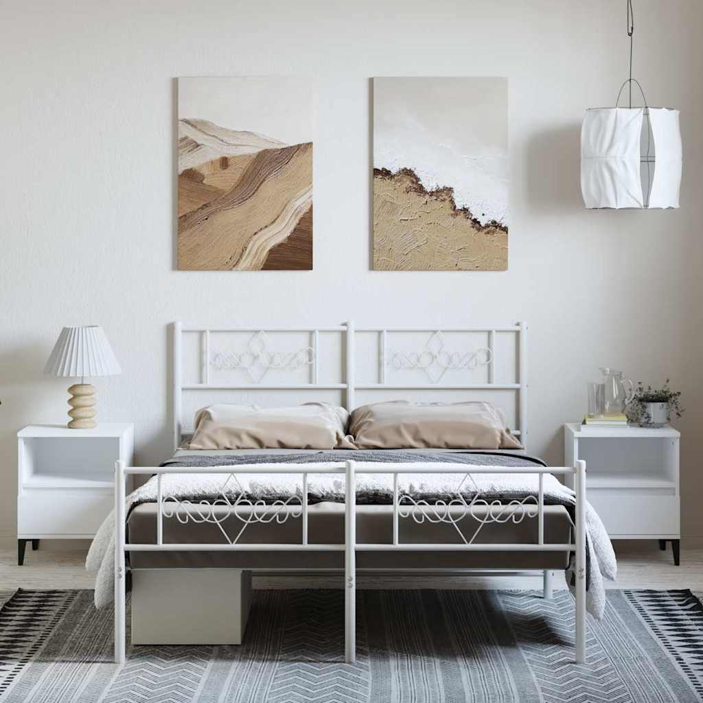 Giroletto con Testiera e Pediera Metallo Bianco 150x200 cm