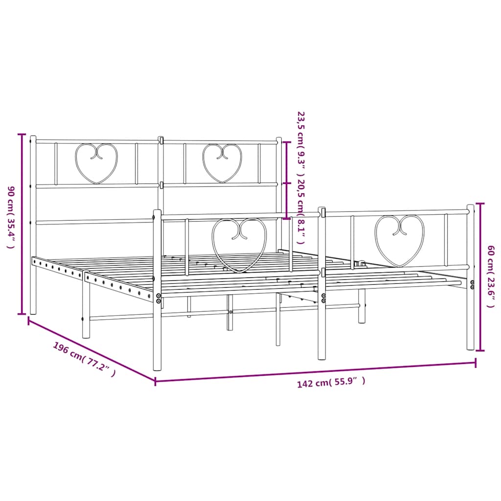 Giroletto con Testiera e Pediera Metallo Nero 135x190 cm | homemem39