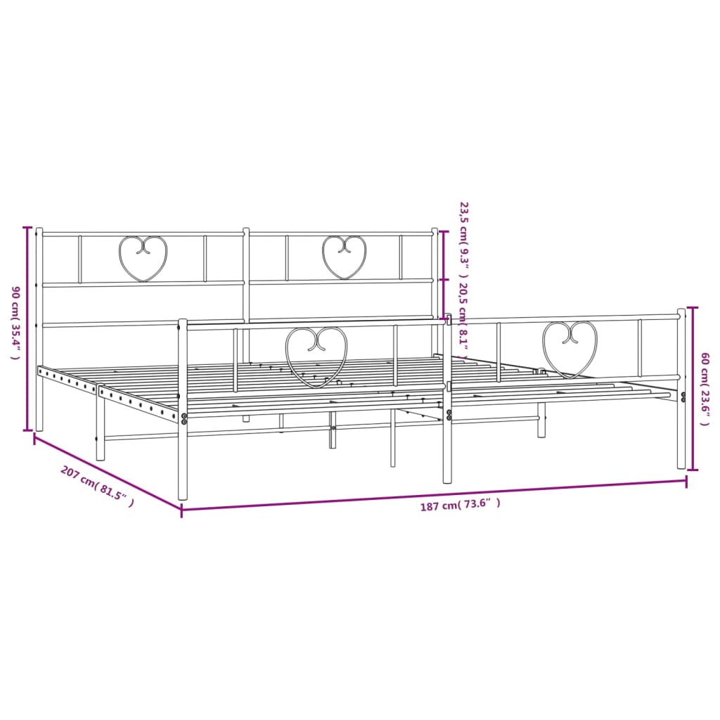 Giroletto senza Materaso con Pediera in Metallo Nero 180x200 cm | homemem39