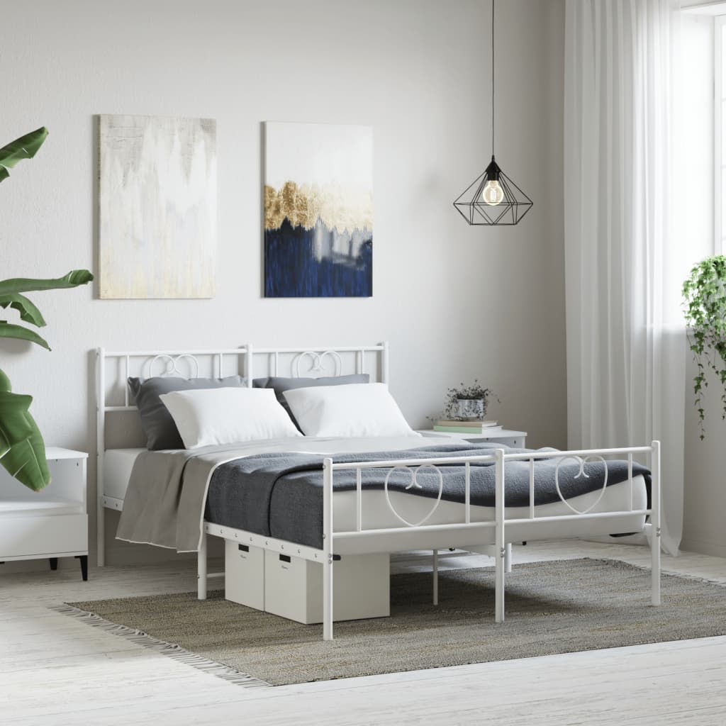 Giroletto con Testiera e Pediera Metallo Bianco 160x200 cm | homemem39