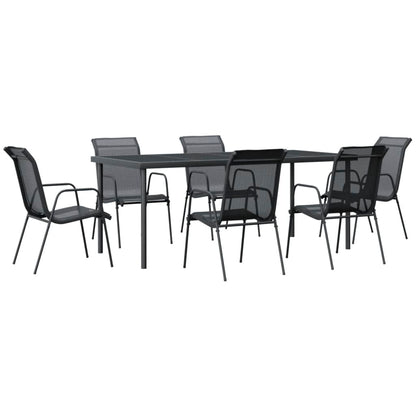 Set da Pranzo da Giardino 7 pz Nero in Acciaio e Textilene