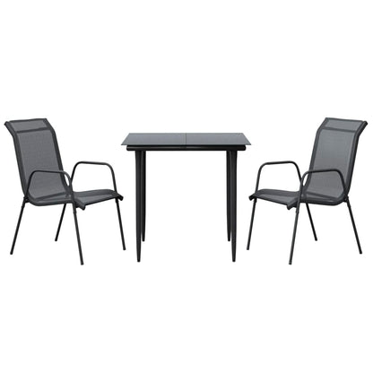 Set da Pranzo da Giardino 3 pz Nero in Acciaio e Textilene | homemem39