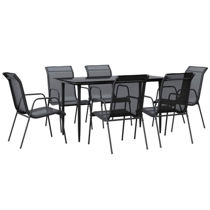 Set da Pranzo da Giardino 7 pz Nero in Acciaio e Textilene | homemem39