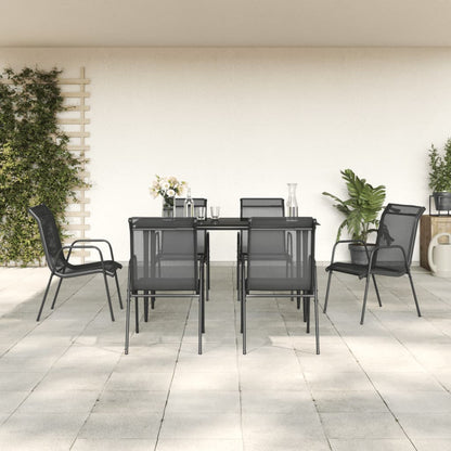 Set da Pranzo da Giardino 7 pz Nero in Acciaio e Textilene | homemem39