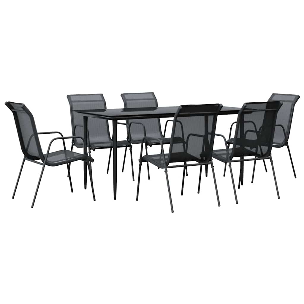 Set da Pranzo da Giardino 7 pz Nero in Acciaio e Textilene | homemem39
