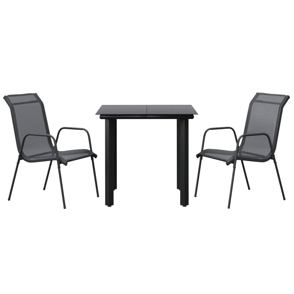 Set da Pranzo da Giardino 3 pz Nero in Acciaio e Textilene | homemem39