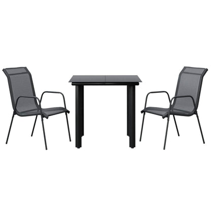 Set da Pranzo da Giardino 3 pz Nero in Acciaio e Textilene | homemem39