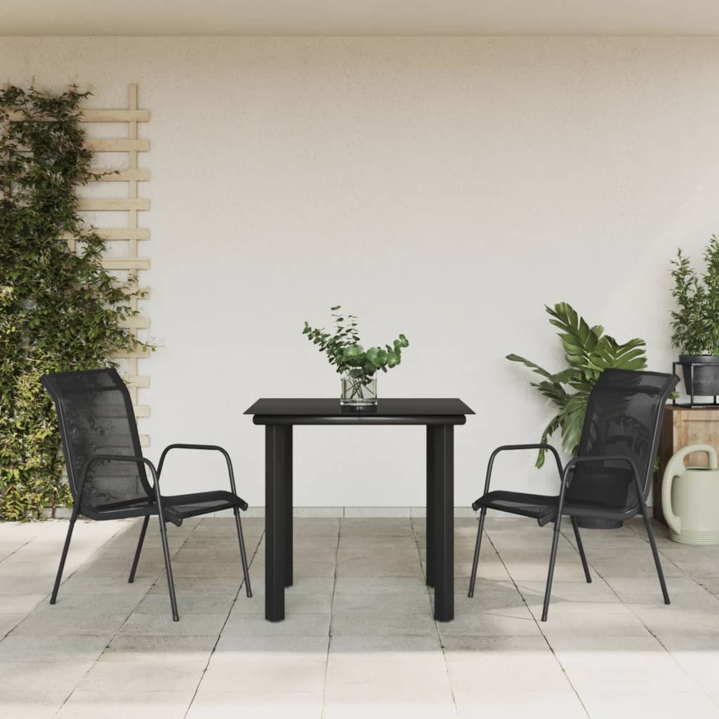 Set da Pranzo da Giardino 3 pz Nero in Acciaio e Textilene | homemem39