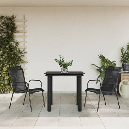 Set da Pranzo da Giardino 3 pz Nero in Acciaio e Textilene | homemem39