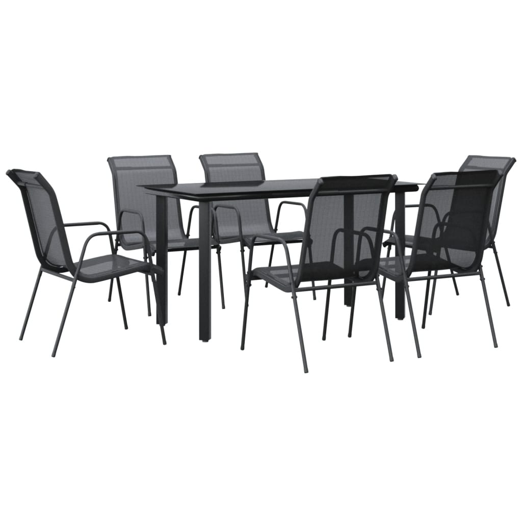 Set da Pranzo da Giardino 7 pz Nero in Acciaio e Textilene | homemem39