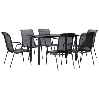 Set da Pranzo da Giardino 7 pz Nero in Acciaio e Textilene | homemem39