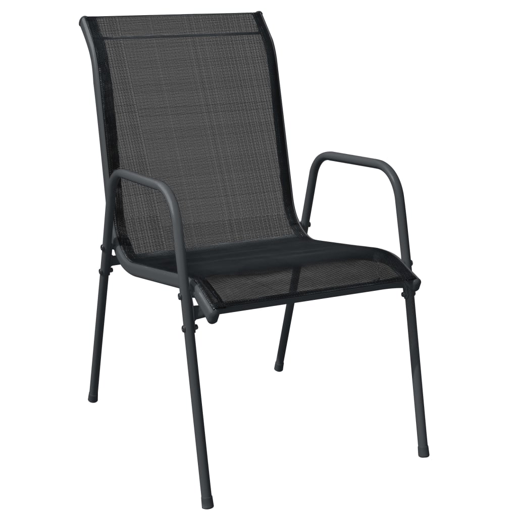 Set da Pranzo da Giardino 7 pz Nero in Acciaio e Textilene | homemem39