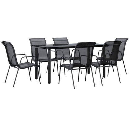 Set da Pranzo da Giardino 7 pz Nero in Acciaio e Textilene | homemem39