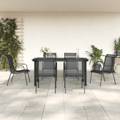 Set da Pranzo da Giardino 7 pz Nero in Acciaio e Textilene | homemem39