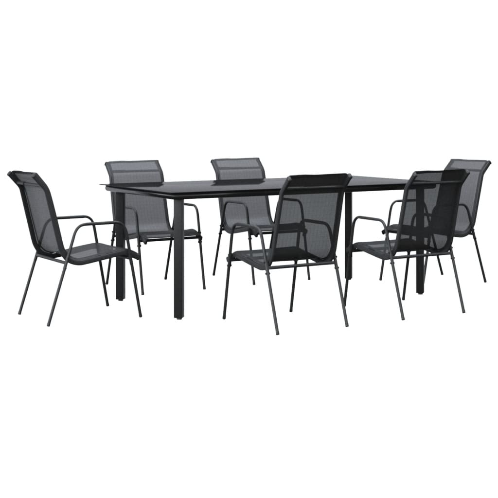 Set da Pranzo da Giardino 7 pz Nero in Acciaio e Textilene
