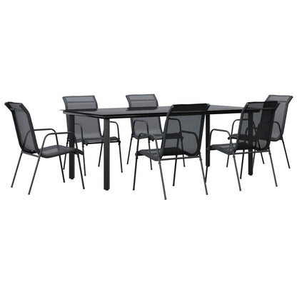Set da Pranzo da Giardino 7 pz Nero in Acciaio e Textilene