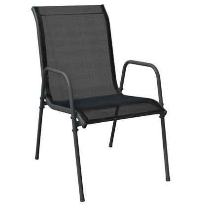 Set da Pranzo da Giardino 7 pz Nero in Acciaio e Textilene