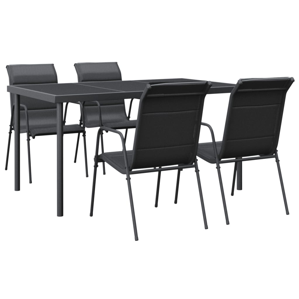 Set da Pranzo da Giardino 5 pz Nero in Acciaio e Textilene | homemem39