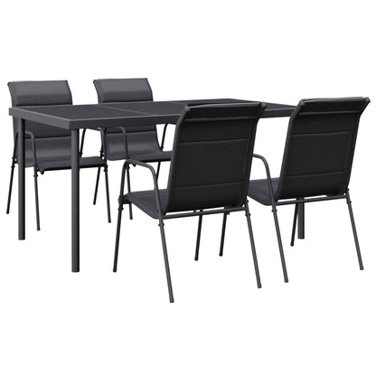 Set da Pranzo da Giardino 5 pz Nero in Acciaio e Textilene | homemem39