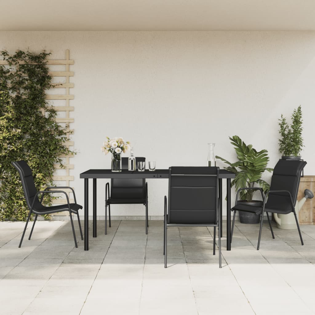 Set da Pranzo da Giardino 5 pz Nero in Acciaio e Textilene | homemem39