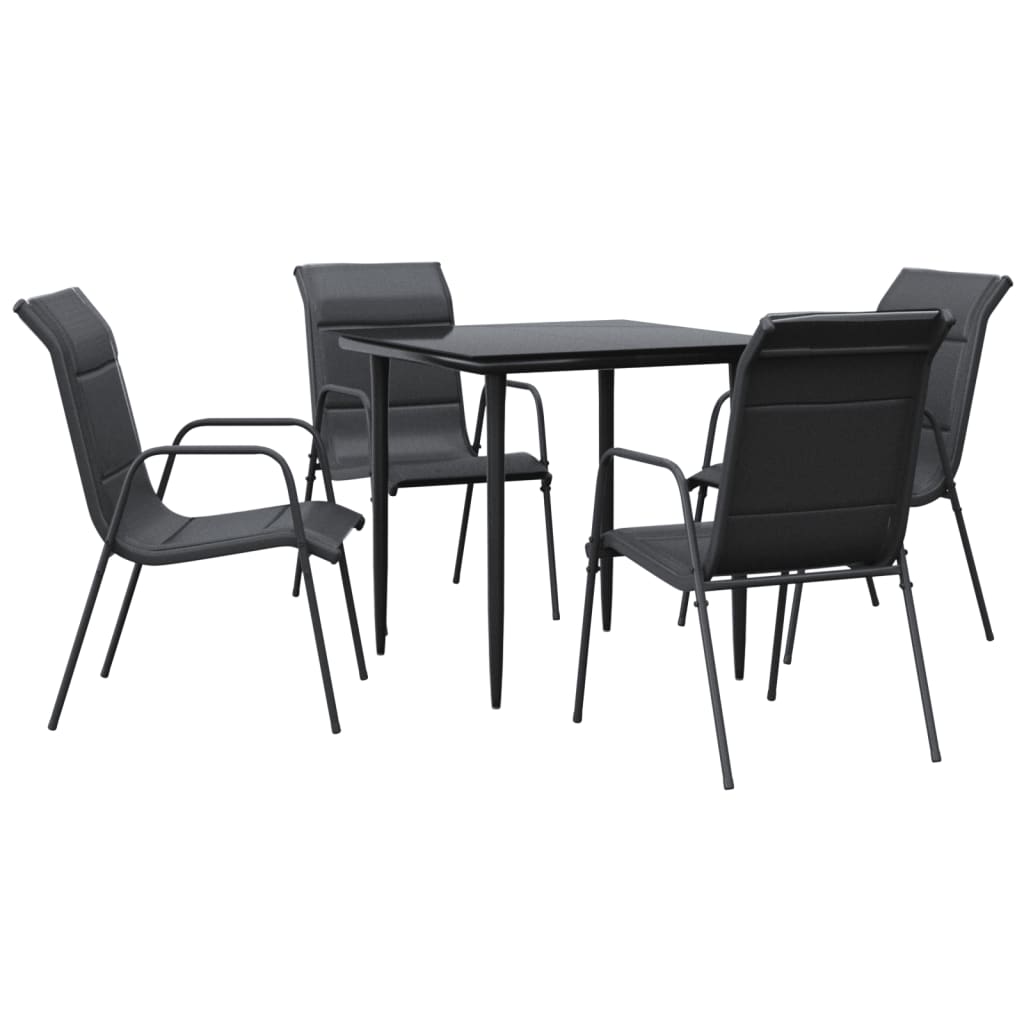 Set da Pranzo da Giardino 5 pz Nero in Acciaio e Textilene | homemem39