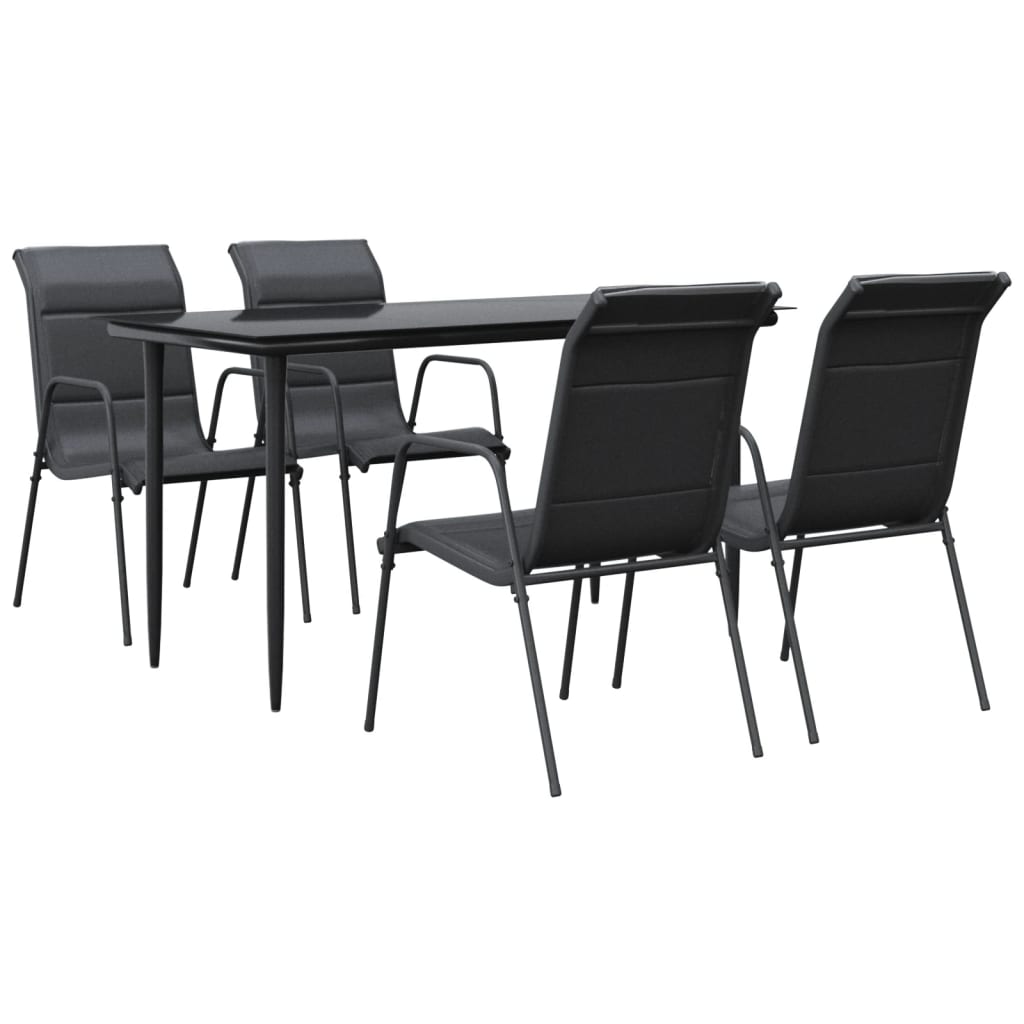 Set da Pranzo da Giardino 5 pz Nero in Acciaio e Textilene | homemem39