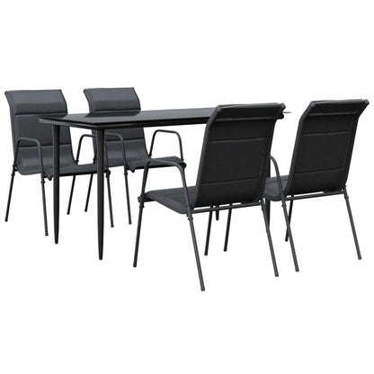 Set da Pranzo da Giardino 5 pz Nero in Acciaio e Textilene | homemem39