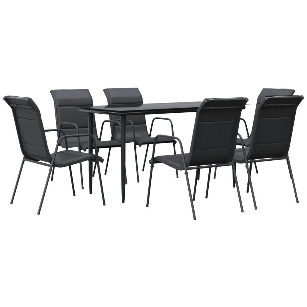 Set da Pranzo da Giardino 7 pz Nero in Acciaio e Textilene | homemem39
