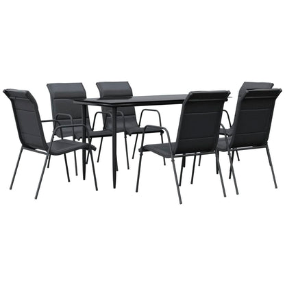 Set da Pranzo da Giardino 7 pz Nero in Acciaio e Textilene | homemem39