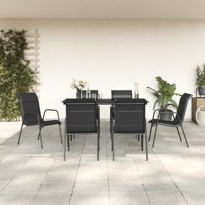 Set da Pranzo da Giardino 7 pz Nero in Acciaio e Textilene | homemem39
