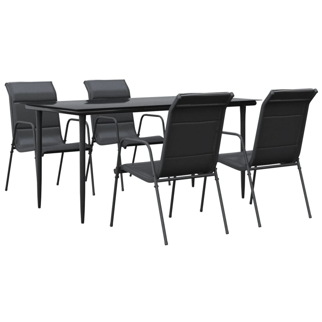 Set da Pranzo da Giardino 5 pz Nero in Acciaio e Textilene | homemem39