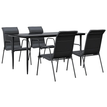 Set da Pranzo da Giardino 5 pz Nero in Acciaio e Textilene | homemem39