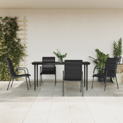 Set da Pranzo da Giardino 5 pz Nero in Acciaio e Textilene | homemem39