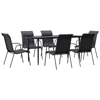 Set da Pranzo da Giardino 7 pz Nero in Acciaio e Textilene