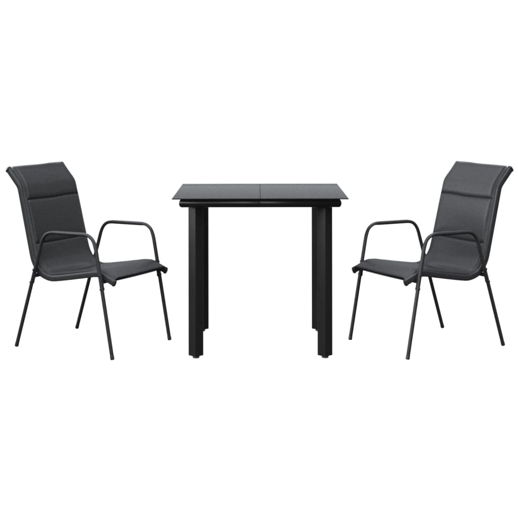 Set da Pranzo da Giardino 3 pz Nero in Acciaio e Textilene | homemem39