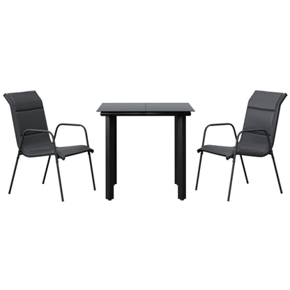 Set da Pranzo da Giardino 3 pz Nero in Acciaio e Textilene | homemem39