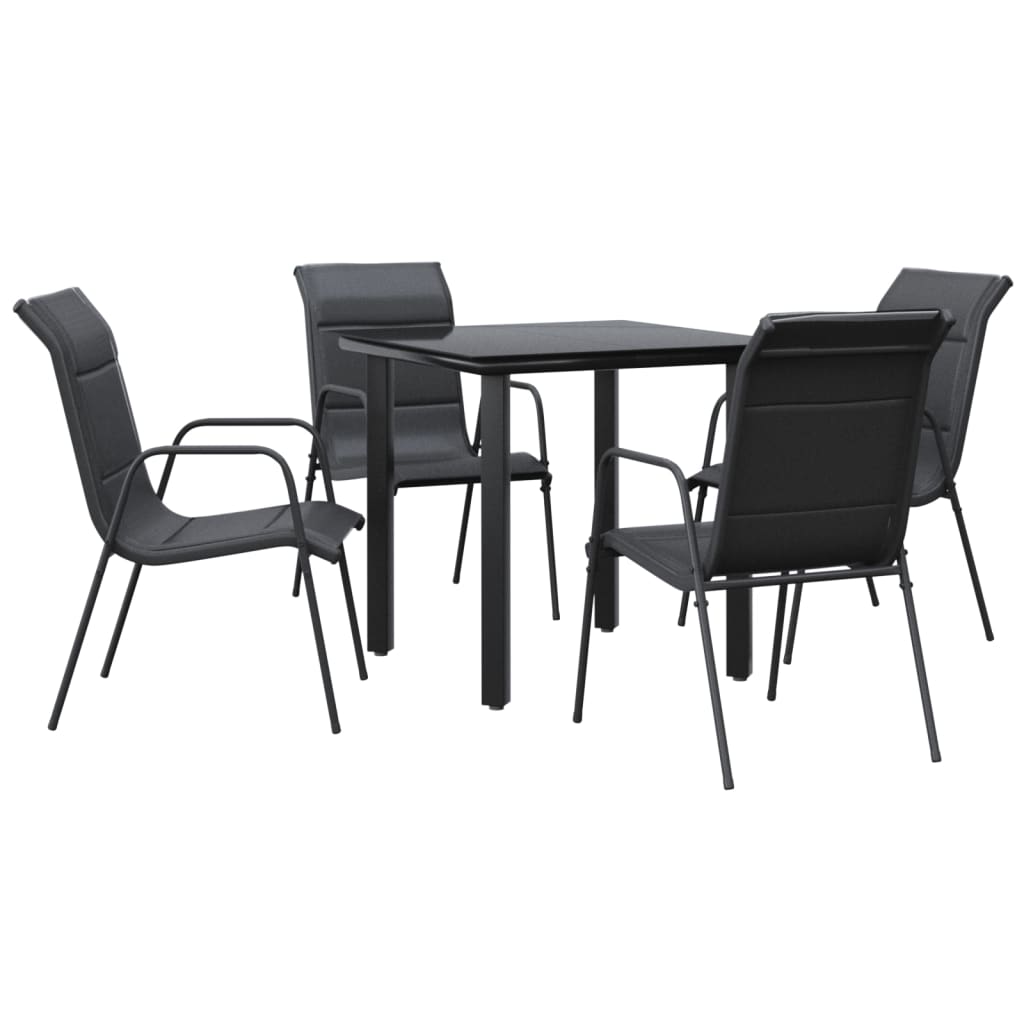 Set da Pranzo da Giardino 5 pz Nero in Acciaio e Textilene | homemem39