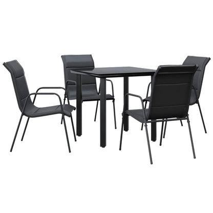 Set da Pranzo da Giardino 5 pz Nero in Acciaio e Textilene | homemem39