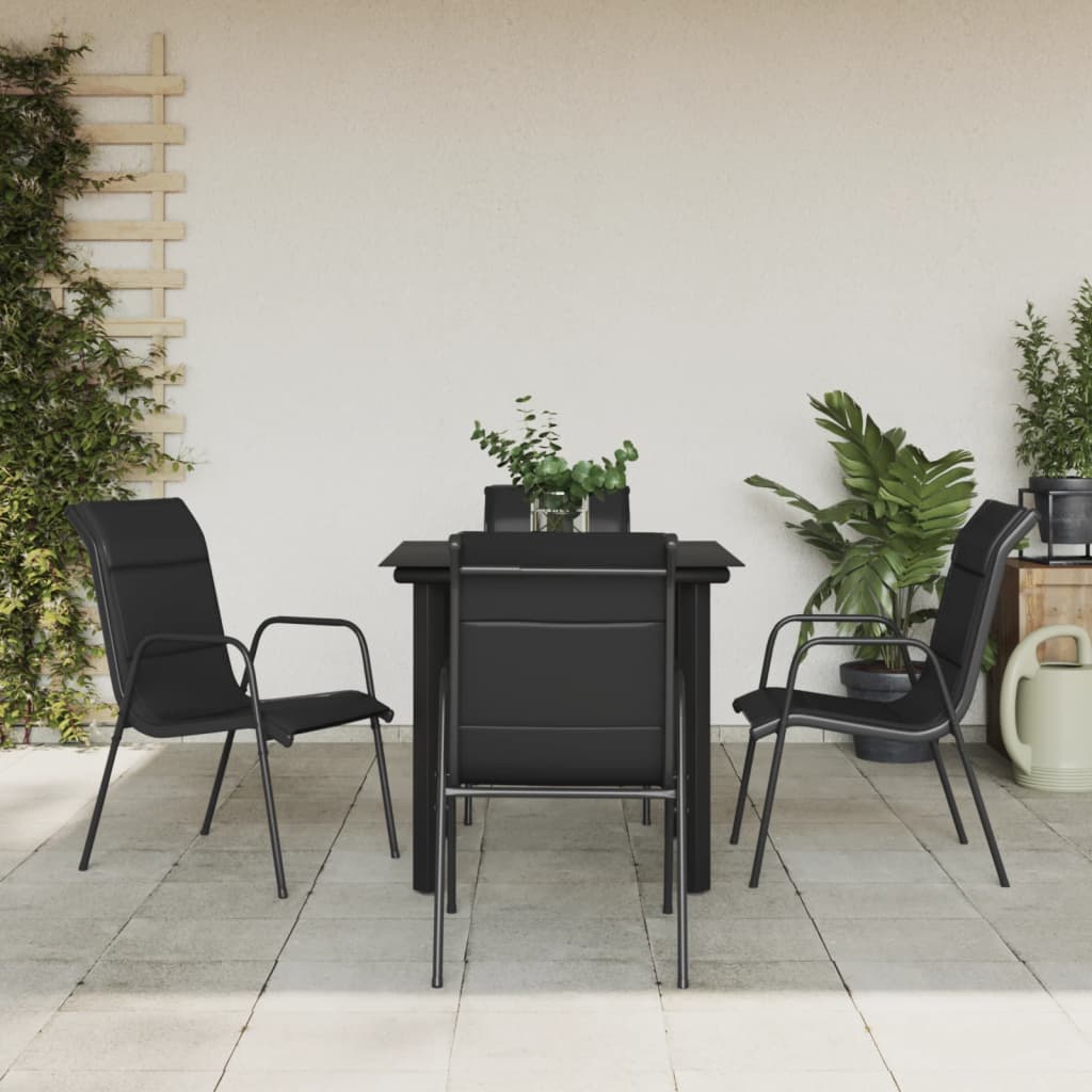 Set da Pranzo da Giardino 5 pz Nero in Acciaio e Textilene | homemem39