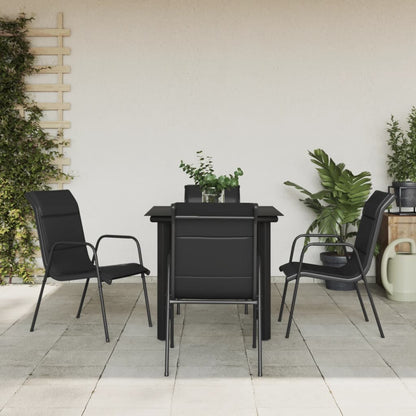 Set da Pranzo da Giardino 5 pz Nero in Acciaio e Textilene | homemem39