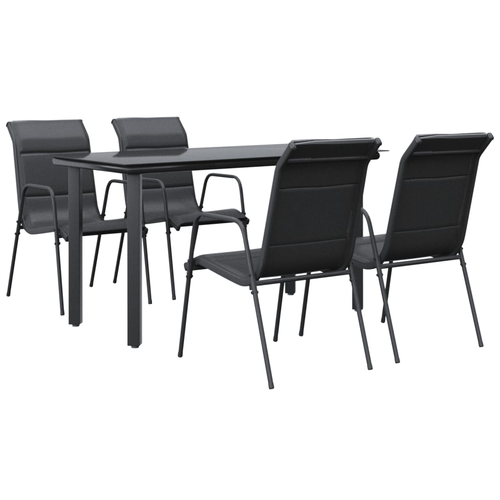 Set da Pranzo da Giardino 5 pz Nero in Acciaio e Textilene | homemem39