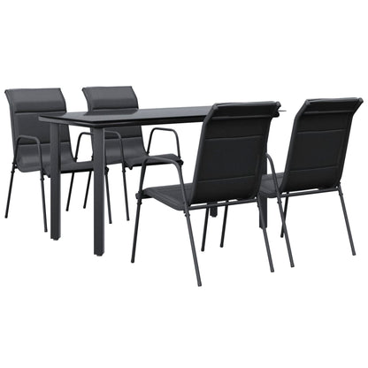 Set da Pranzo da Giardino 5 pz Nero in Acciaio e Textilene | homemem39